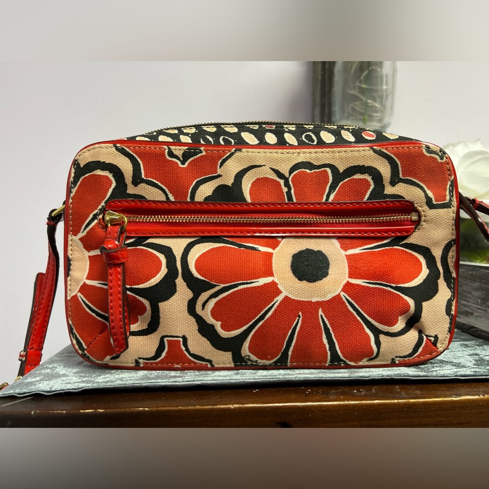 EUC Coach Poppy Flower Scarf Print Red Flight Crossbody - Picture 7 of 15